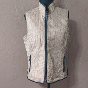 Eddie Bauer Women's Premium Goose Down Quilted Embroidered Vest Tan Size Large